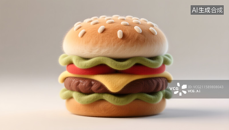 【AI数字艺术】毛毡风格的三维汉堡插图设计图片素材