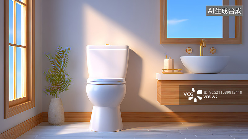【AI数字艺术】现代简约风格的家居浴室设计图片素材