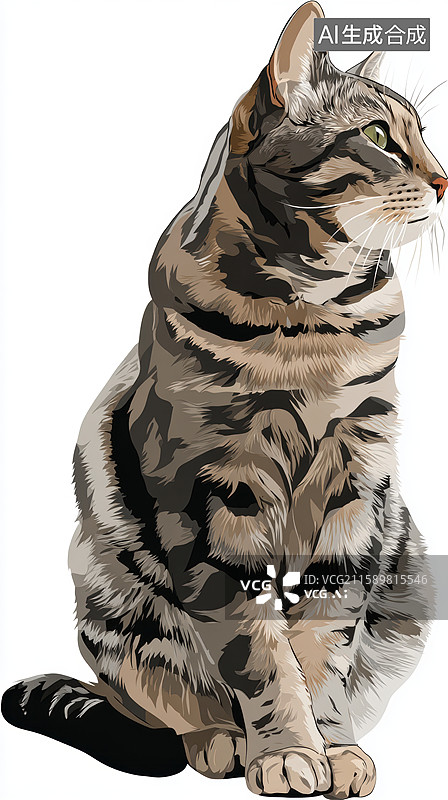 【AI数字艺术】一只坐着的虎斑猫图片素材