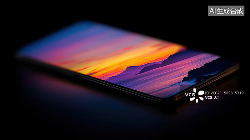 【AI数字艺术】手机屏幕展示绚丽日落景象图片素材