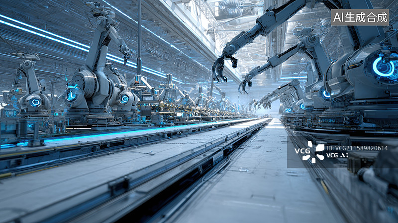 【AI数字艺术】自动化生产线上的机械臂图片素材