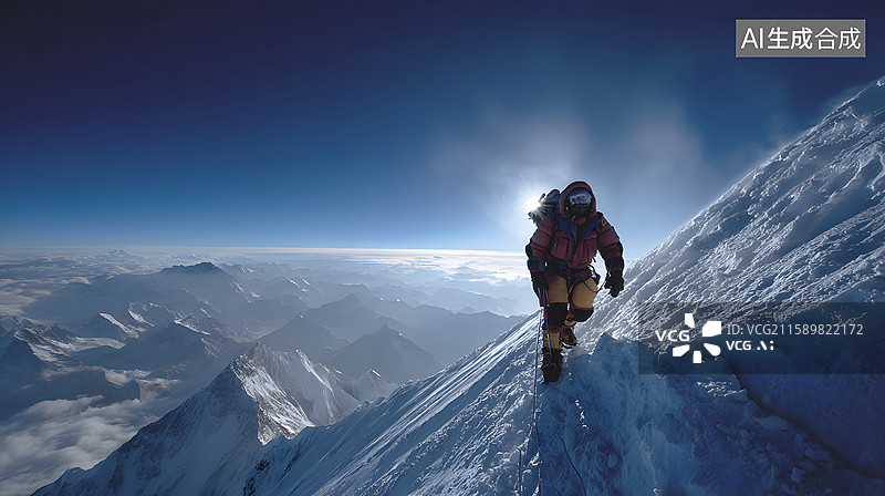 【AI数字艺术】雪山攀登者的剪影图片素材