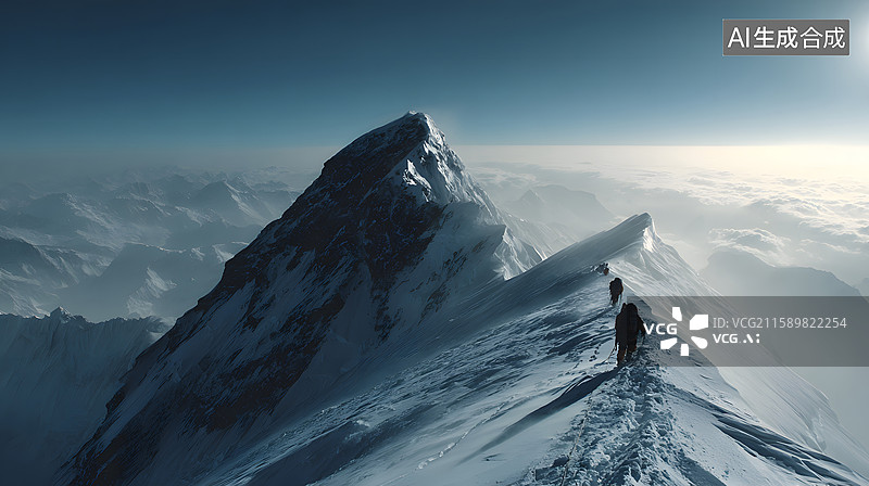 【AI数字艺术】雪山攀登者的剪影图片素材