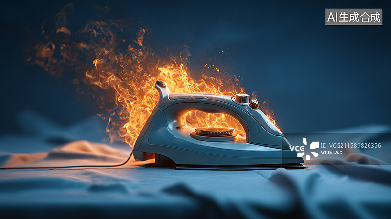 【AI数字艺术】自燃起火的衣服电熨斗图片素材