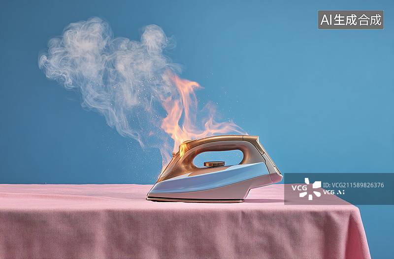 【AI数字艺术】自燃起火的衣服电熨斗图片素材