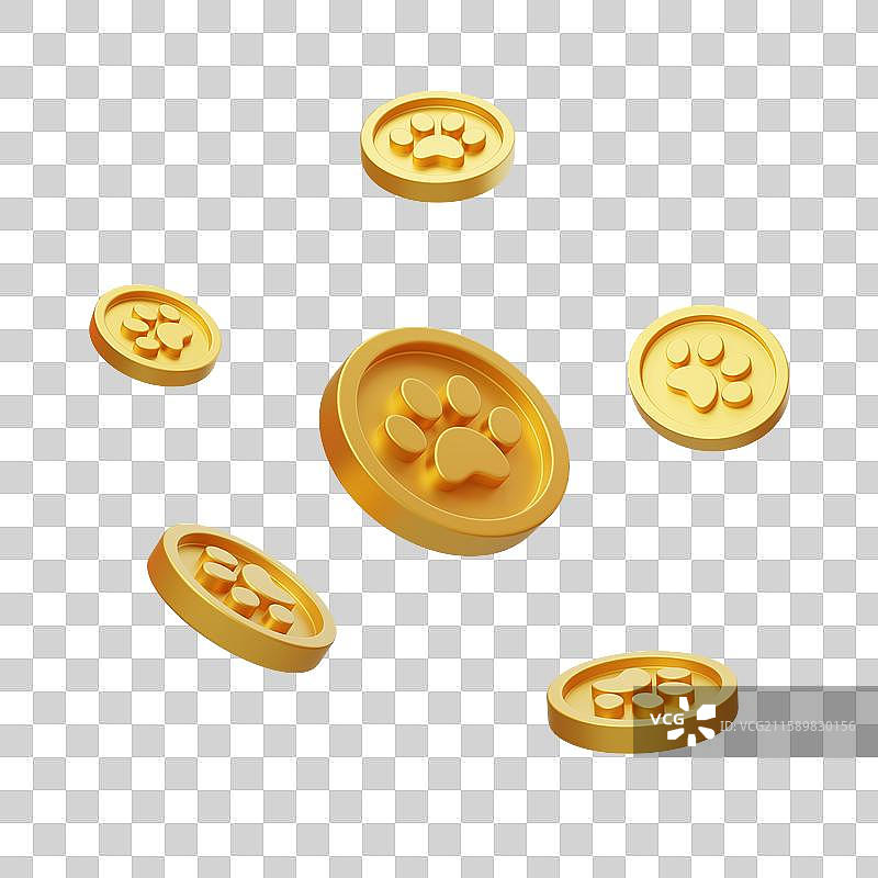 免抠游戏奖励币狗狗币狗爪游戏币3D图片素材