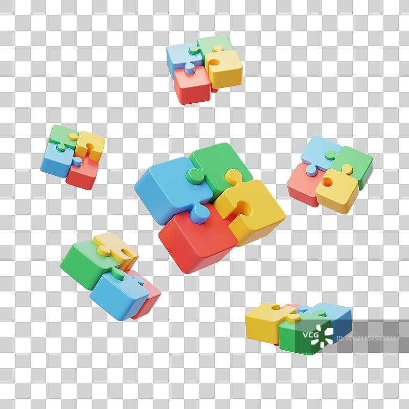 免抠玩具拼图智力团队合作模型3D图片素材