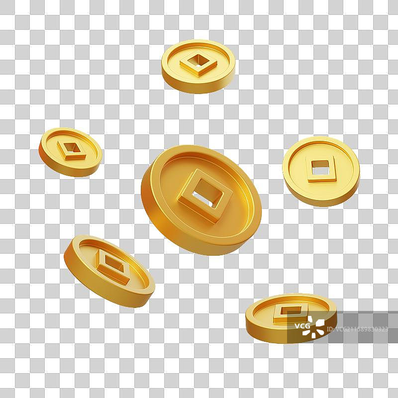免抠春节新春纪念币金币铜钱年货3D图片素材