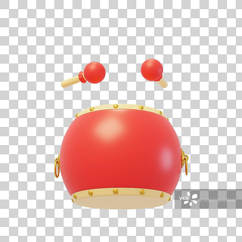 免抠新年喜庆传统乐器热闹庆典锣鼓3D图片素材