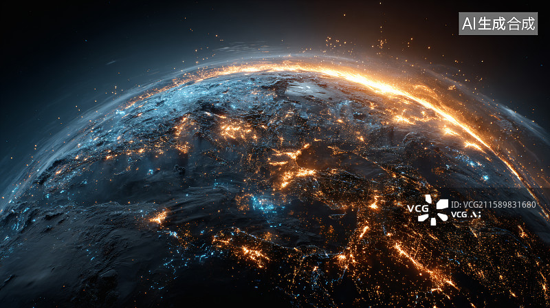 【AI数字艺术】太空视角，城市夜景，城市聚集地图片素材