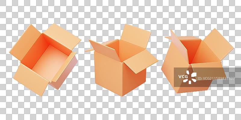 免抠快递物流包裹运输箱子收纳箱3D图片素材
