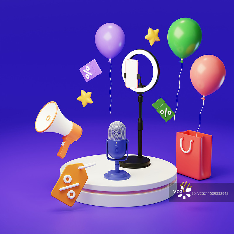 直播带货电商直播间主播3D图片素材