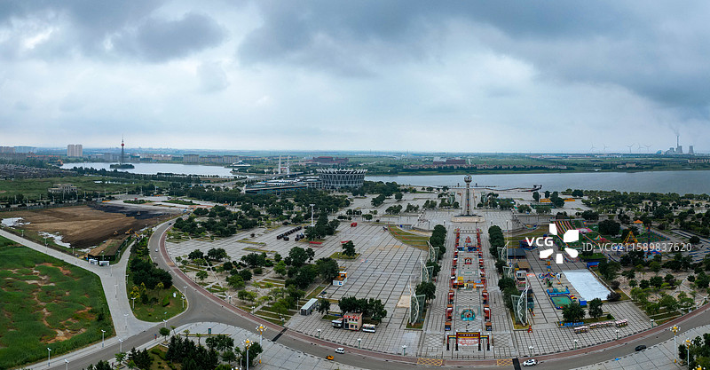 营口市 西市区 明湖广场 奥体中心 航拍图片素材