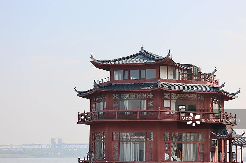 九江浔阳江畔浔阳楼锁江楼风景区中国历史建筑特写图片素材