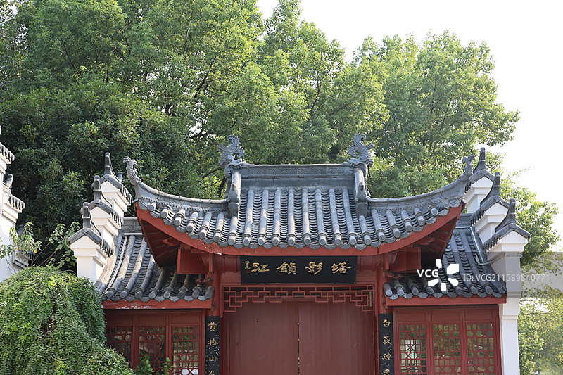 九江浔阳江畔浔阳楼锁江楼风景区中国历史建筑特写图片素材