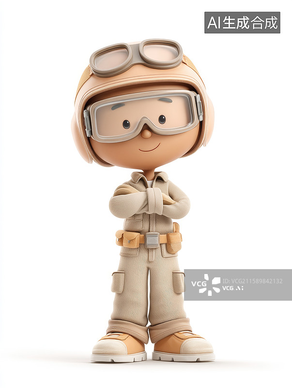 【AI数字艺术】卡通飞行员自信站立图片素材