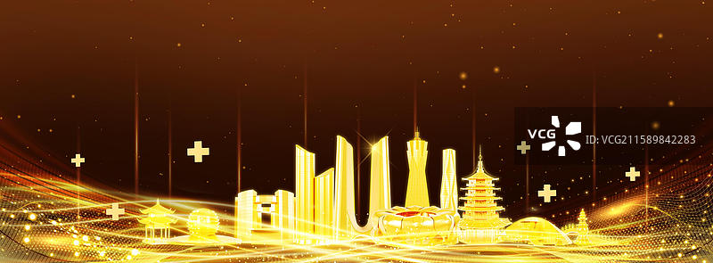 3D立体黑金色杭州城市建筑经济金融峰会年会邀请函背景图片素材