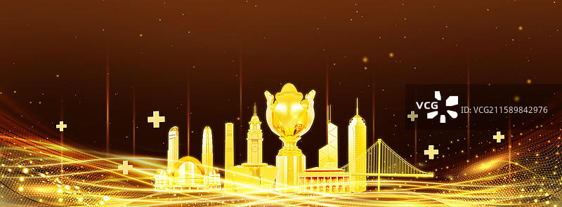 3D立体黑金色香港城市建筑经济金融峰会年会邀请函背景图片素材