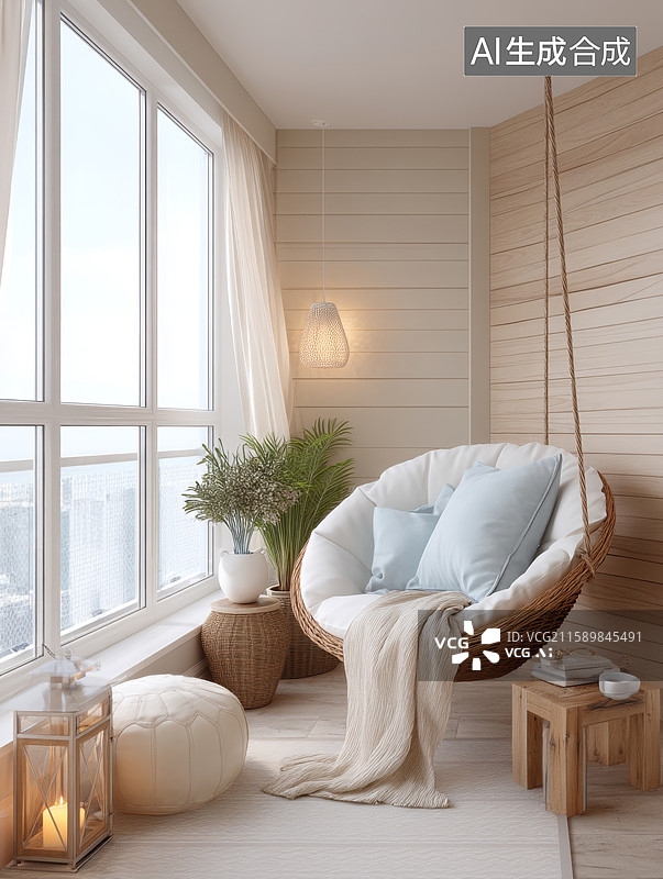 【AI数字艺术】温馨阳台休闲角落图片素材