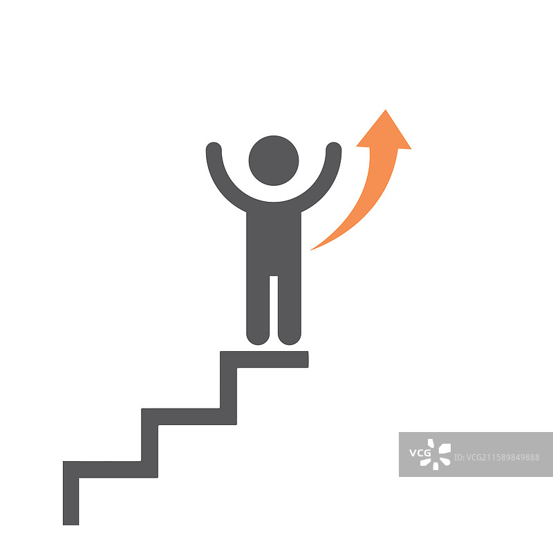 男人攀爬楼梯的线性进度图标图片素材