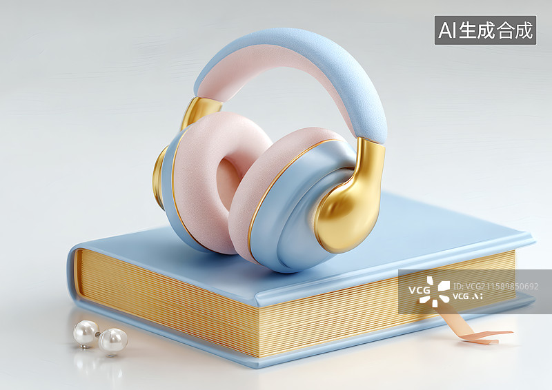 【AI数字艺术】书本上一副耳机图片素材