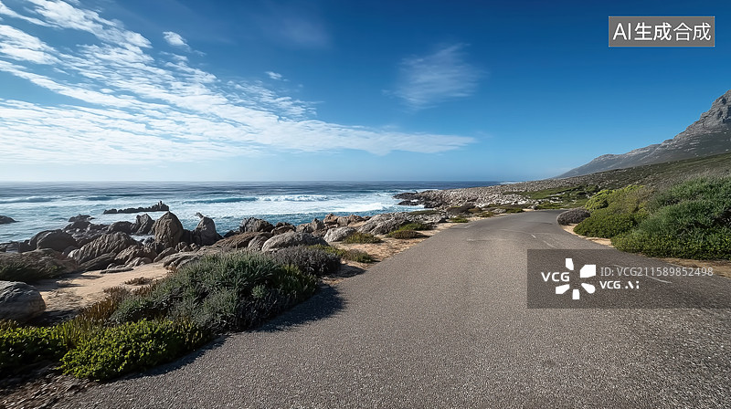 【AI数字艺术】沿海公路与岩石海岸线图片素材