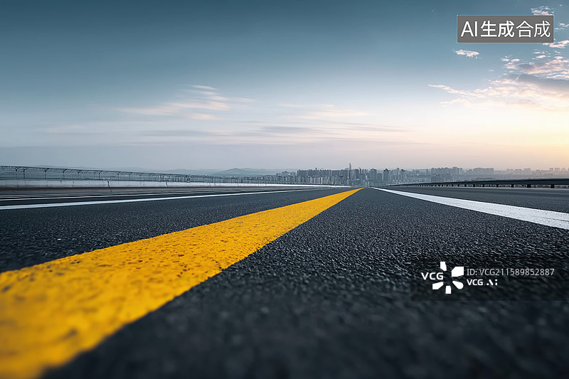 【AI数字艺术】空旷公路的黄色分界线图片素材