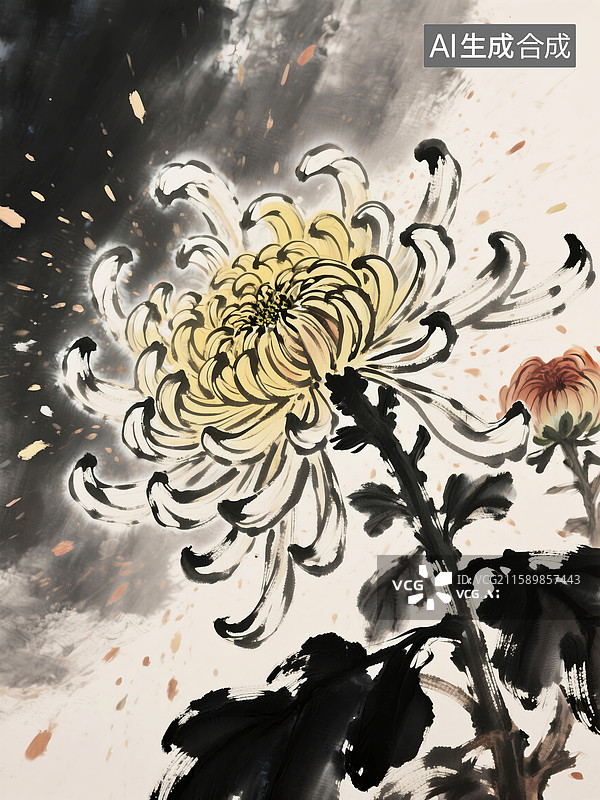 【AI数字艺术】水墨风菊花图片素材