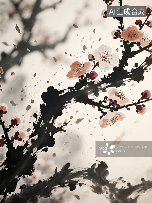 【AI数字艺术】水墨风梅花图片素材