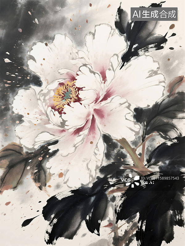 【AI数字艺术】水墨风牡丹图片素材