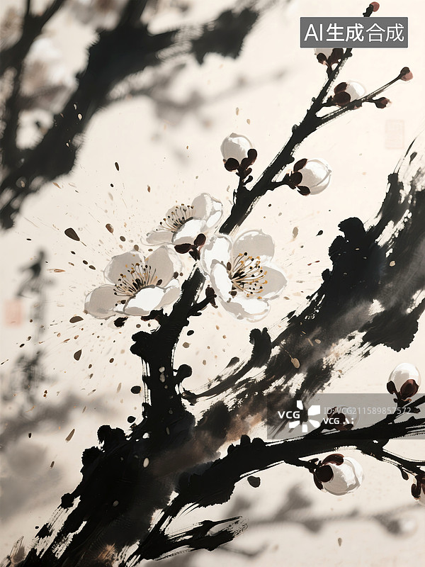 【AI数字艺术】水墨风梅花图片素材