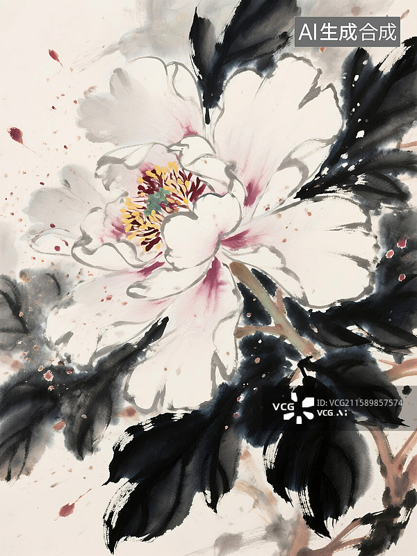 【AI数字艺术】水墨风牡丹图片素材