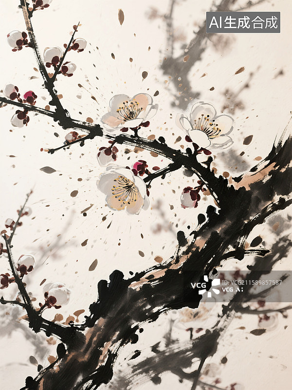【AI数字艺术】水墨风梅花图片素材
