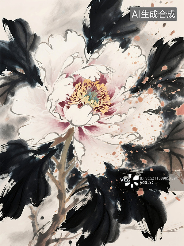 【AI数字艺术】水墨风牡丹图片素材