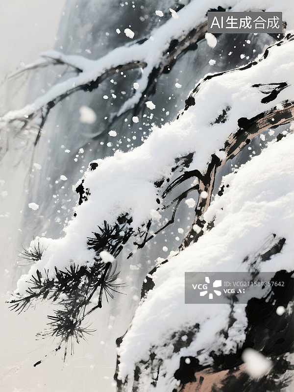 【AI数字艺术】水墨风雪景图片素材