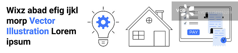 带齿轮的灯泡、房屋和数字发票图片素材