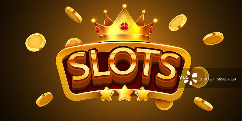 老虎机金色横幅标志，带有金色字母和图片素材