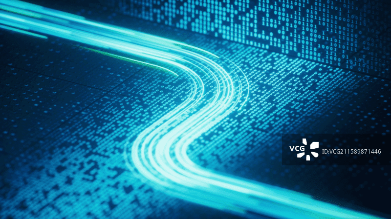 流动的发光粒子曲线与大数据三维渲染图片素材