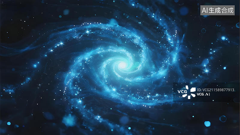 【AI数字艺术】蓝色螺旋星系的宇宙景象图片素材