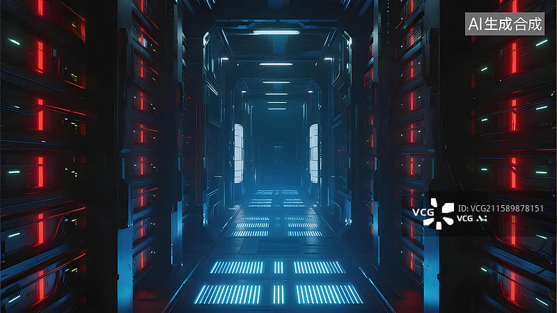 【AI数字艺术】科技走廊中的服务器机房图片素材