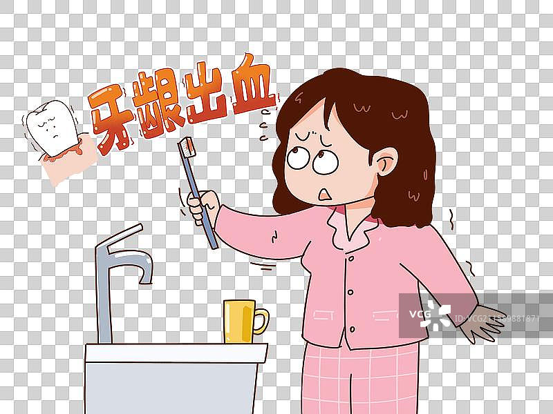 女人牙龈出血 口腔  牙刷上有血图片素材