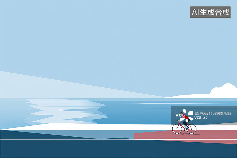 【AI数字艺术】海边骑行者悠然旅行风景图片素材