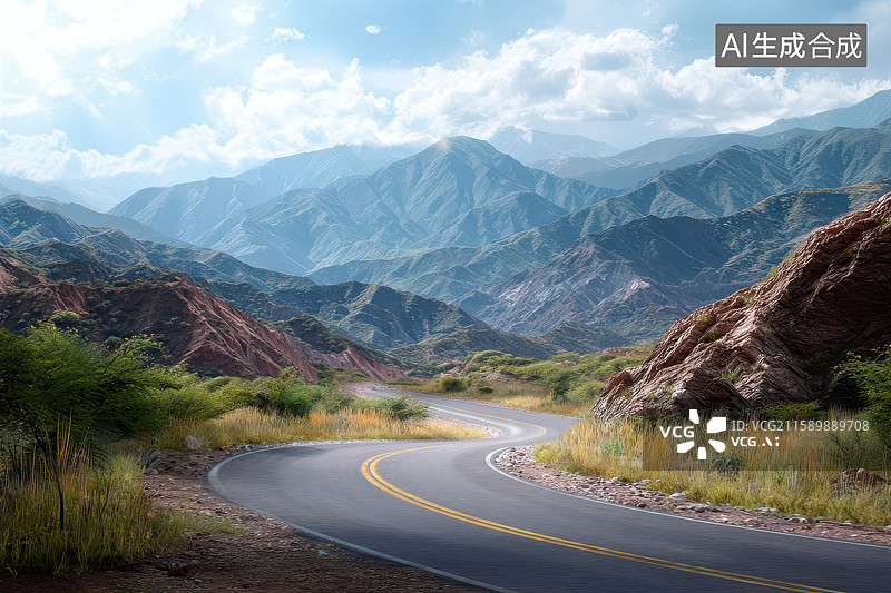 【AI数字艺术】山间公路蜿蜒自然旷野风光图图片素材