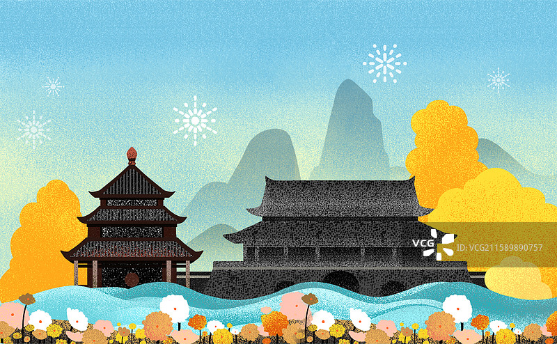 安徽省淮南寿县寿州地标建筑古城墙孔庙肌理插画图片素材