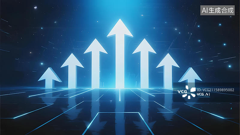 【AI数字艺术】蓝色科技背景上的发光箭头图片素材