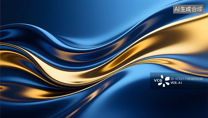 【AI数字艺术】抽象蓝金色纹理的科技感背景图片素材