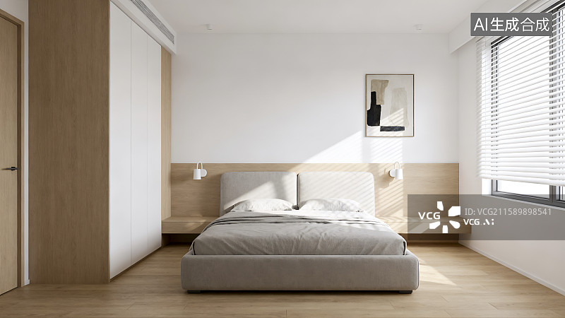 【AI数字艺术】现代北欧风格卧室室内场景图图片素材