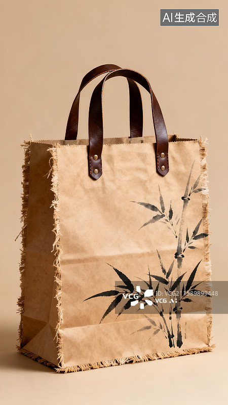 【AI数字艺术】中国风牛皮纸购物袋图片素材