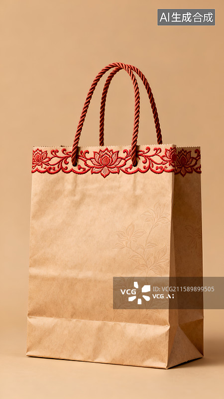 【AI数字艺术】中国风牛皮纸购物袋图片素材