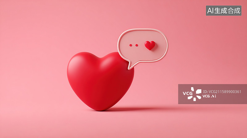 【AI数字艺术】粉色背景下的爱心与对话框图片素材